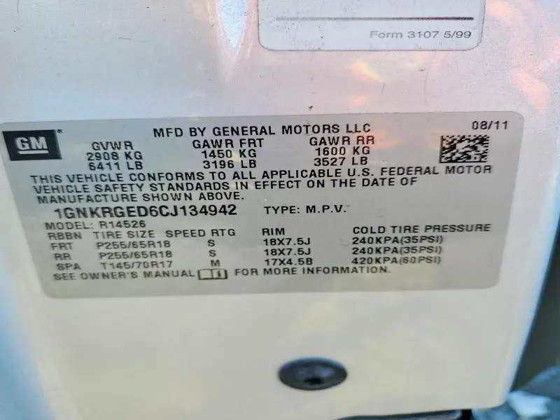 2012 CHEVROLET TRAVERSE LT  