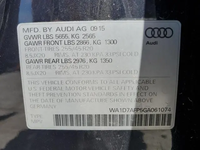 2016 AUDI Q5 PREMIUM PLUS S-LINE  