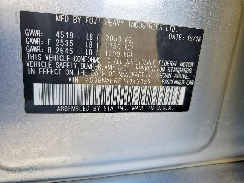 2017 SUBARU LEGACY 2.5I PREMIUM  