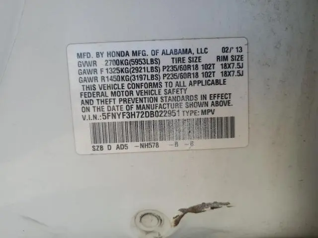 2013 HONDA PILOT EXLN  