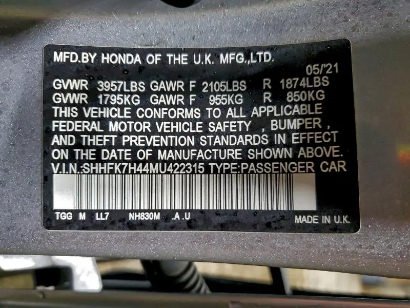 2021 HONDA CIVIC SPORT  