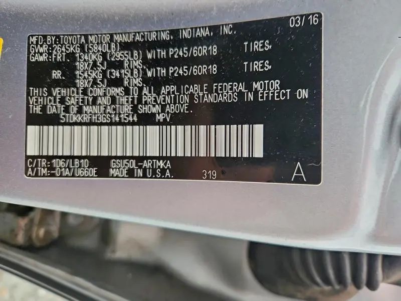 2016 TOYOTA HIGHLANDER XLE  