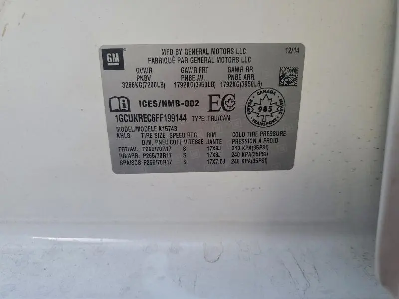 2015 CHEVROLET SILVERADO K1500 LT  