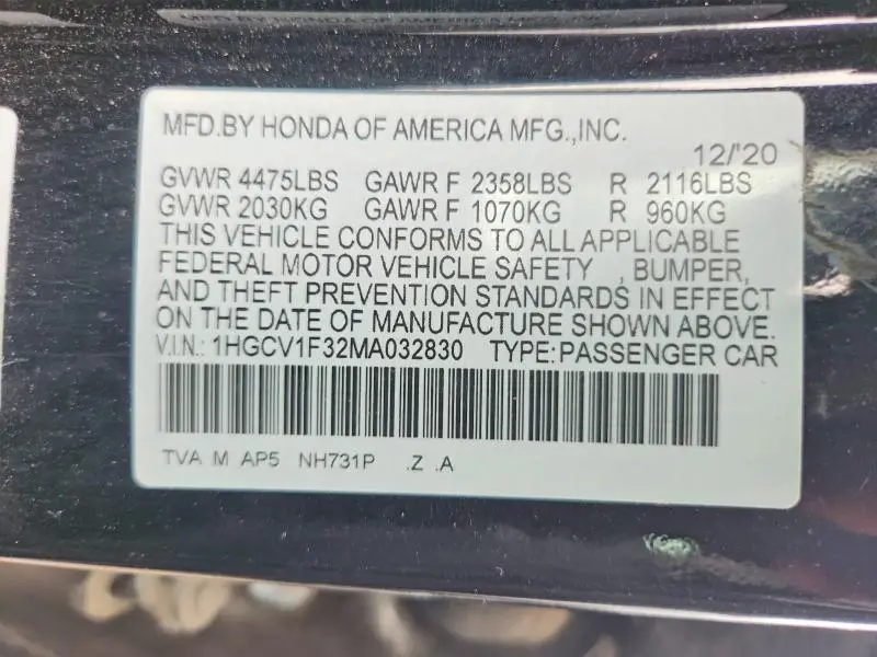 2021 HONDA ACCORD SPORT  