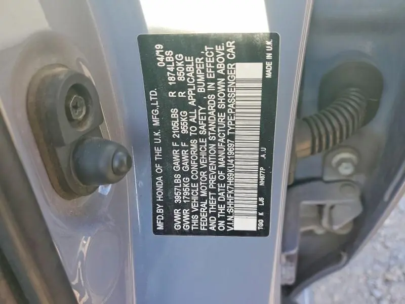 2019 HONDA CIVIC EX  