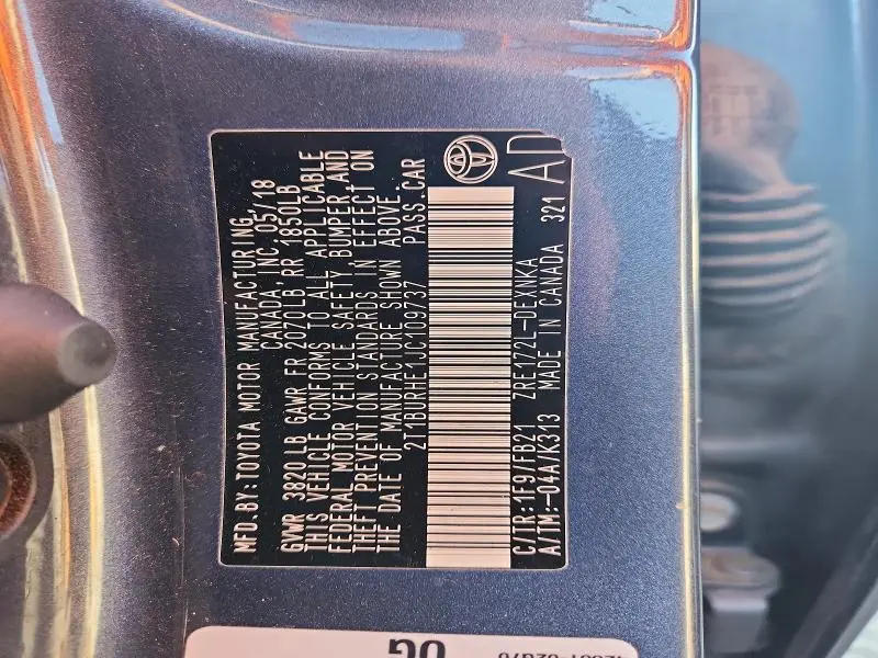 2018 TOYOTA COROLLA L  