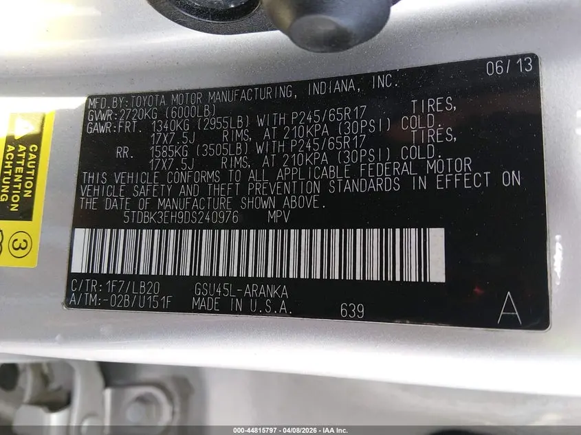 2013 TOYOTA HIGHLANDER SE V6