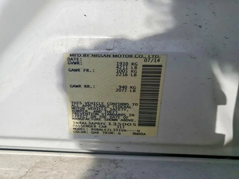 2015 NISSAN ALTIMA 2.5 S  