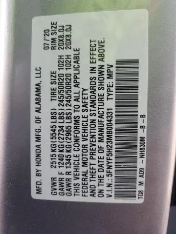 2021 HONDA PILOT SE  