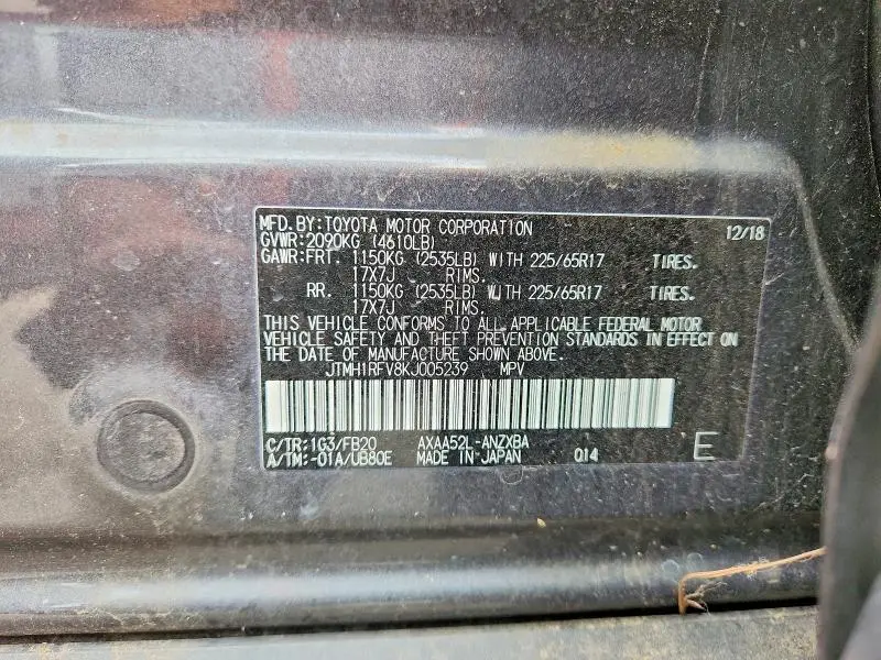 2019 TOYOTA RAV4 LE  