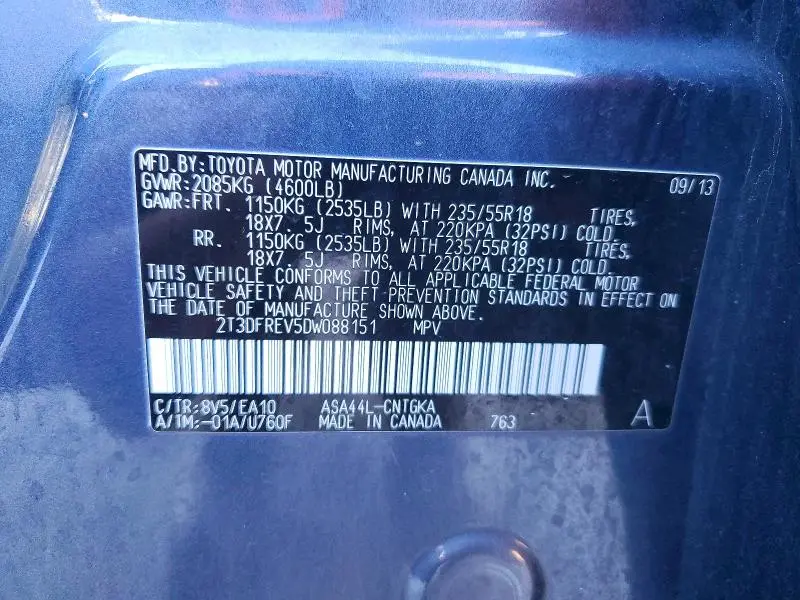 2013 TOYOTA RAV4 LIMITED  