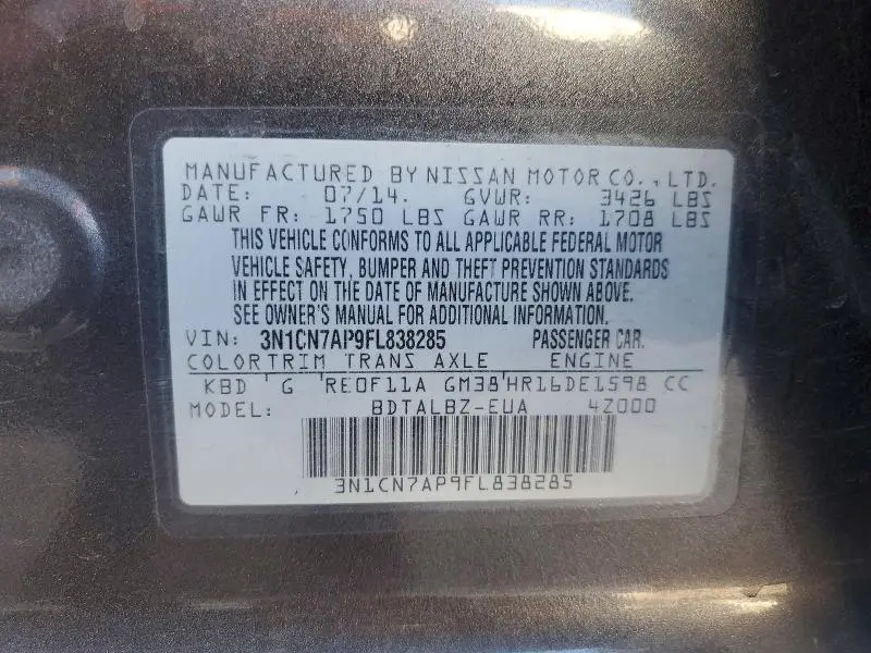2015 NISSAN VERSA 1.6 SV  