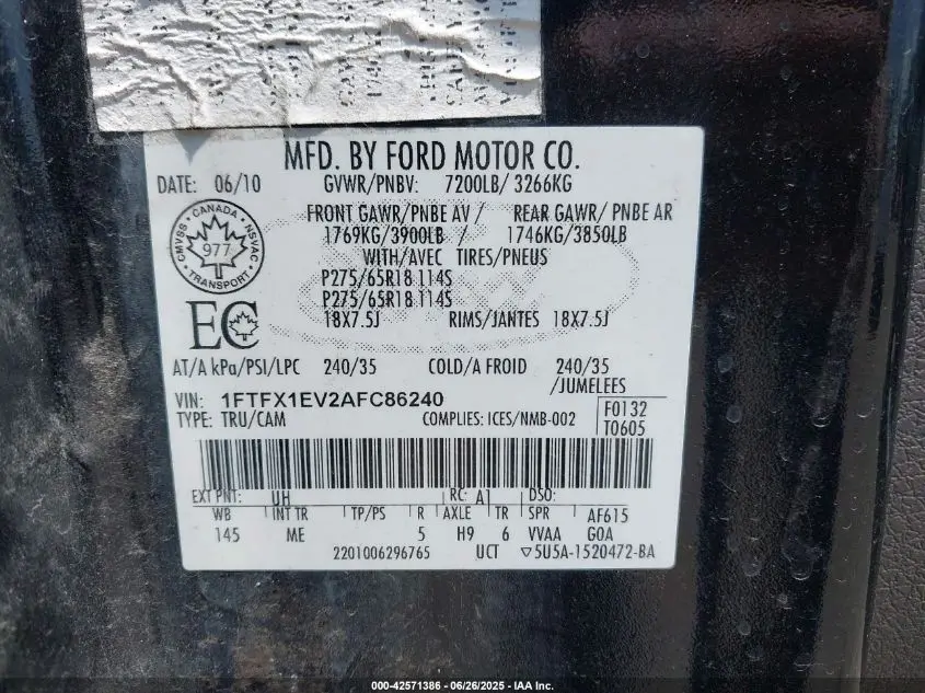 2010 FORD F-150 FX4/LARIAT/XL/XLT