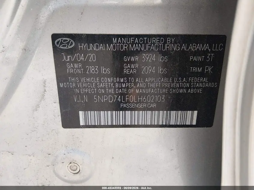 2020 HYUNDAI ELANTRA SE