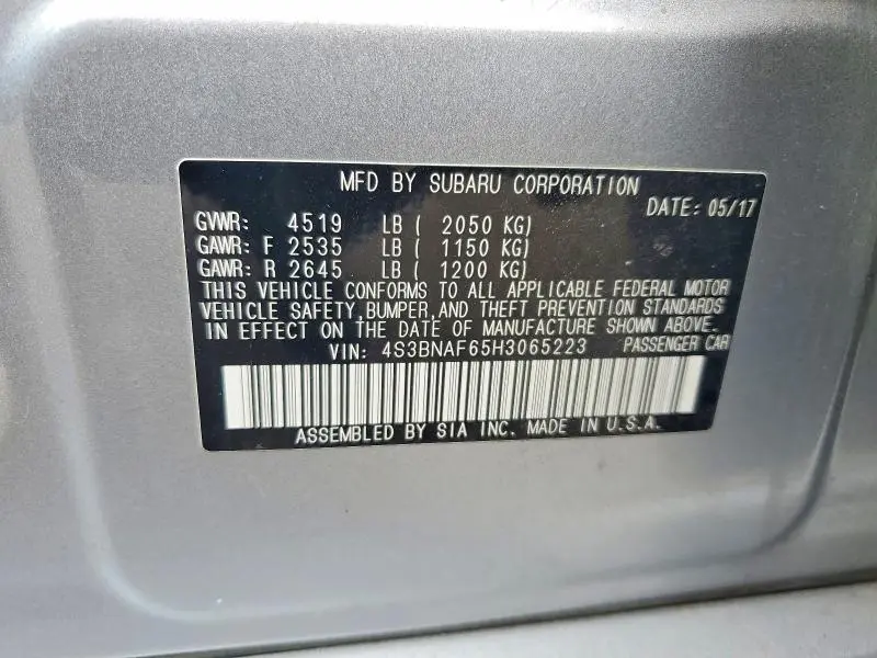 2017 SUBARU LEGACY 2.5I PREMIUM  