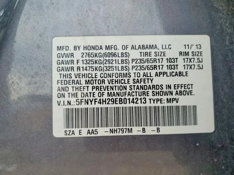 2014 HONDA PILOT LX  