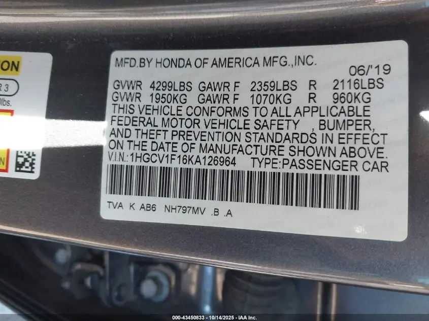 2019 HONDA ACCORD LX