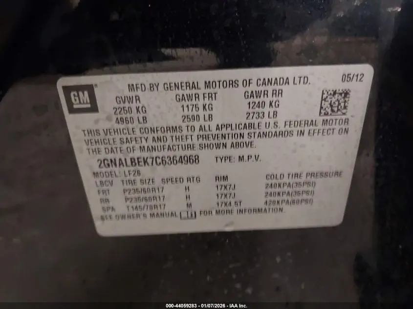 2012 CHEVROLET EQUINOX LS