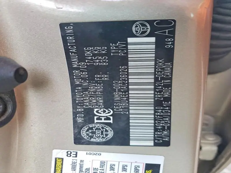 2010 TOYOTA COROLLA BASE  