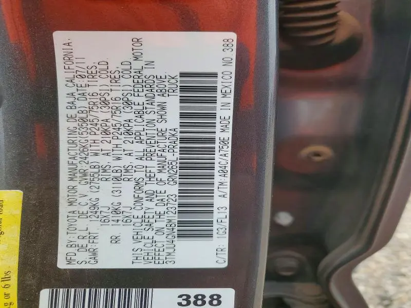 2011 TOYOTA TACOMA PRERUNNER V6  