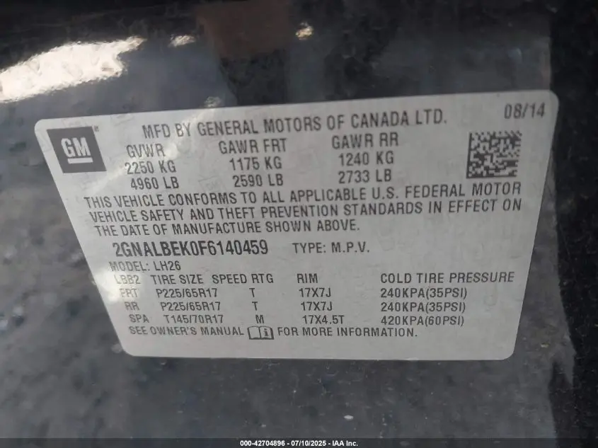 2015 CHEVROLET EQUINOX 1LT