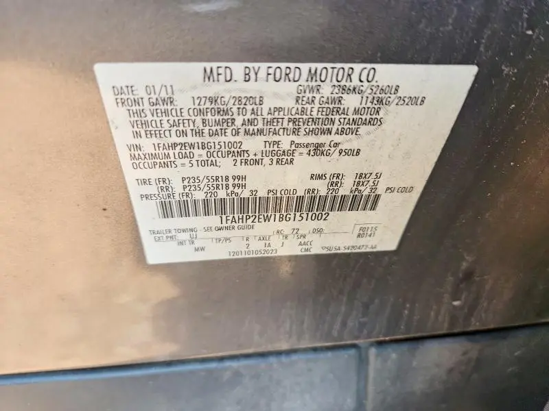 2011 FORD TAURUS SEL  