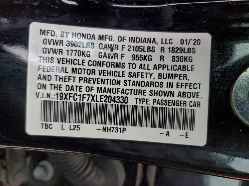 2020 HONDA CIVIC EXL  