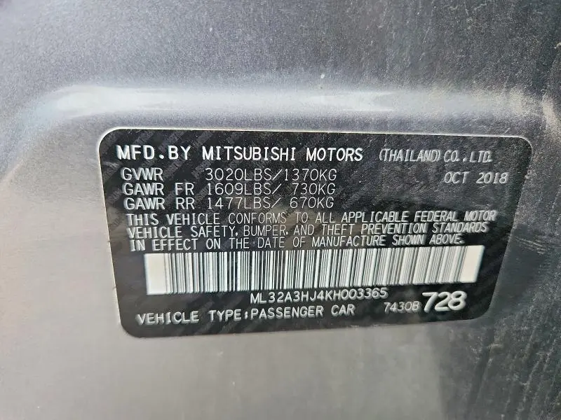 2019 MITSUBISHI MIRAGE ES  