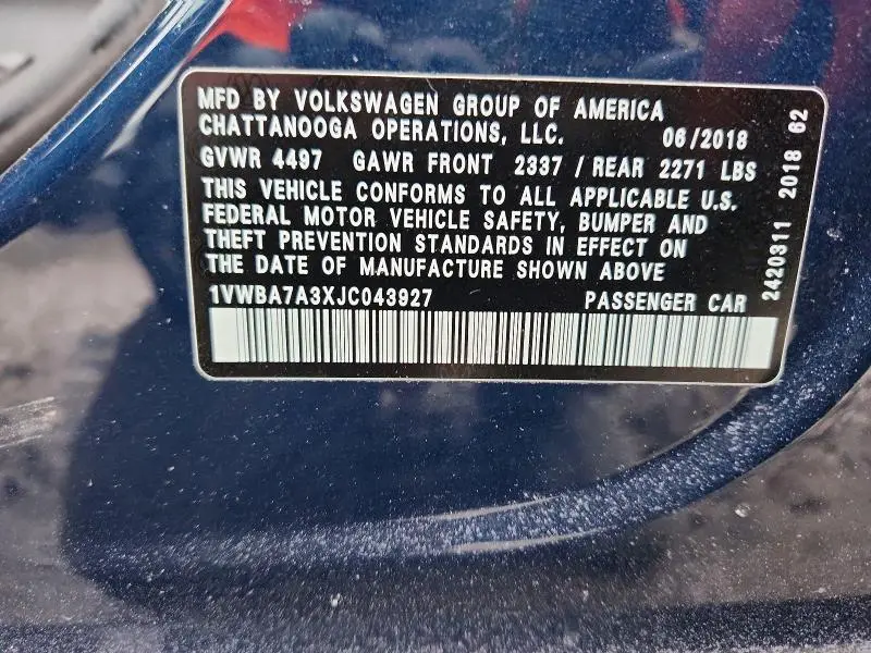 2018 VOLKSWAGEN PASSAT SE  