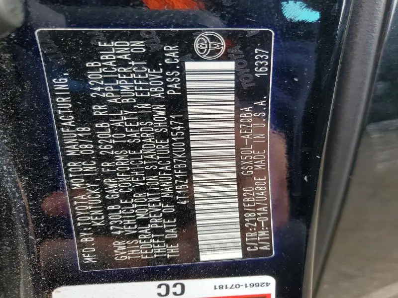 2019 TOYOTA AVALON XLE  