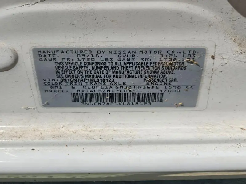 2019 NISSAN VERSA SV  