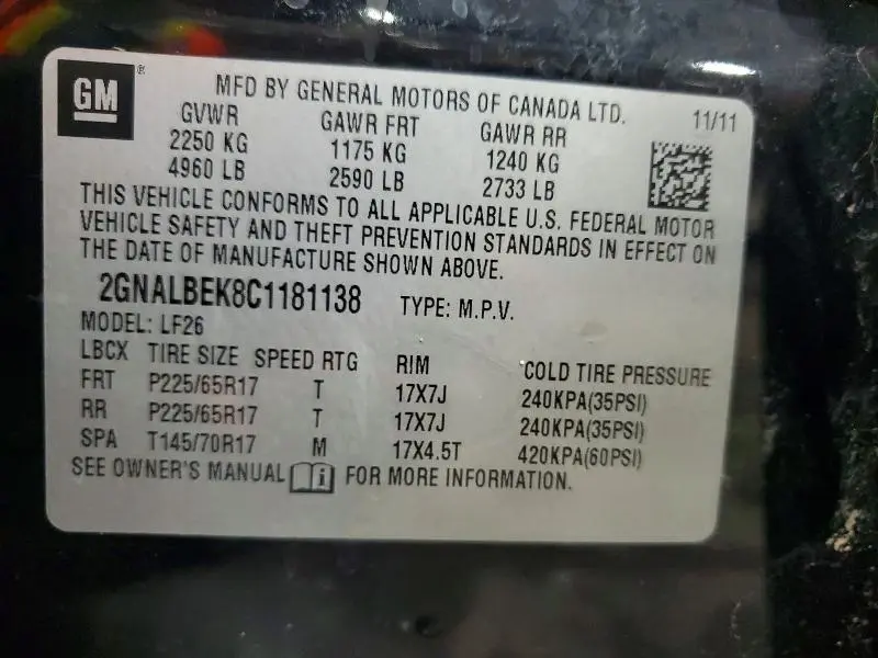 2012 CHEVROLET EQUINOX LS  