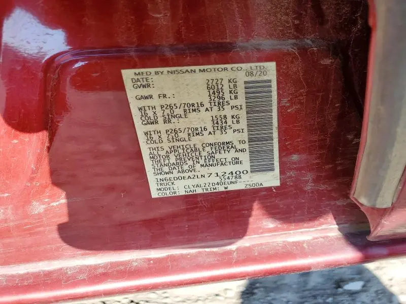 2020 NISSAN FRONTIER SV  