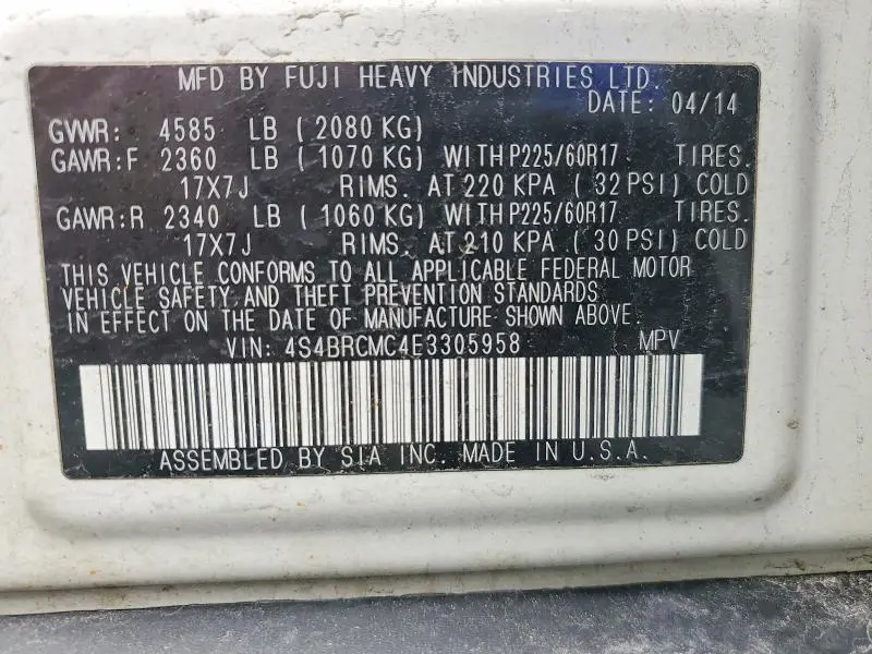 2014 SUBARU OUTBACK 2.5I LIMITED  