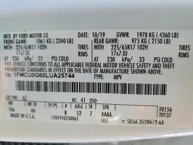 2020 FORD ESCAPE SE  