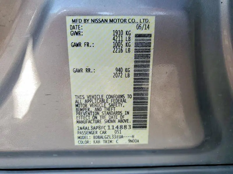 2015 NISSAN ALTIMA 2.5 S  
