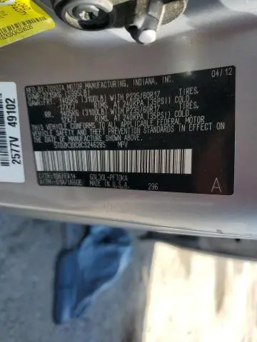 2012 TOYOTA SIENNA   