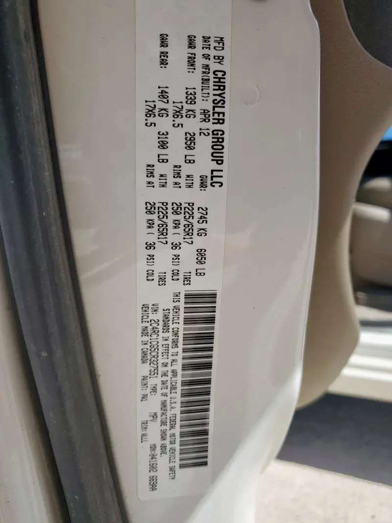 2012 CHRYSLER TOWN & COUNTRY TOURING L  