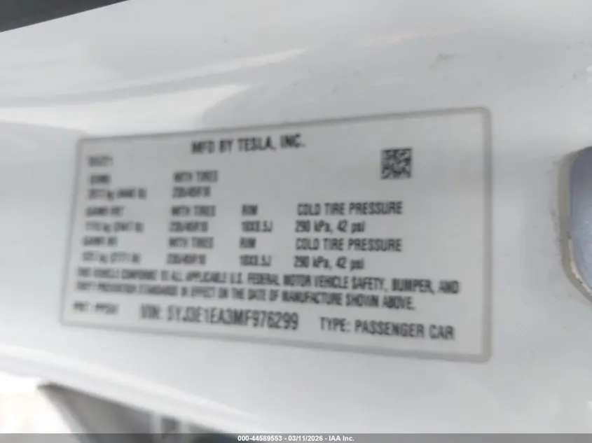 2021 TESLA MODEL 3 STANDARD RANGE PLUS REAR-WHEEL DRIVE