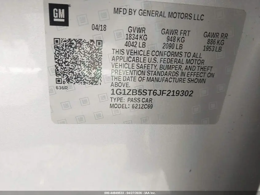 2018 CHEVROLET MALIBU 1LS