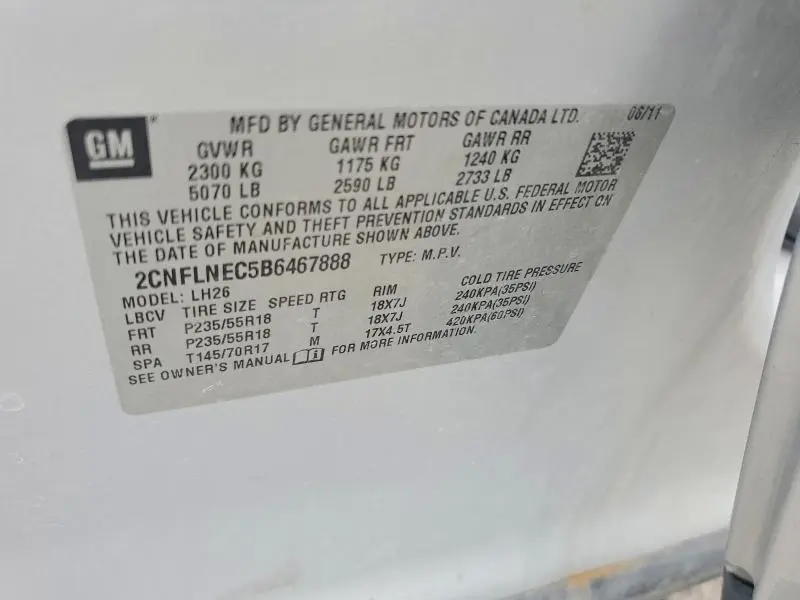 2011 CHEVROLET EQUINOX LT  