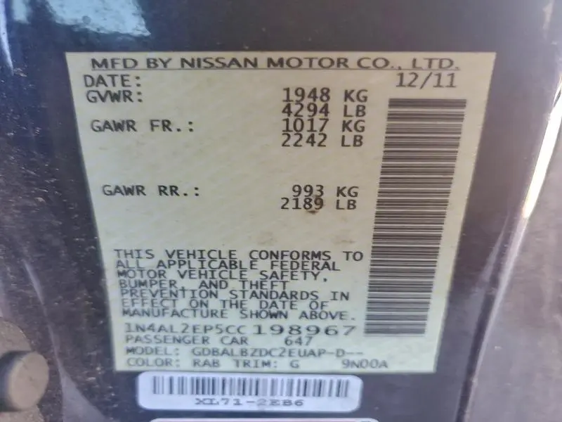 2012 NISSAN ALTIMA S  