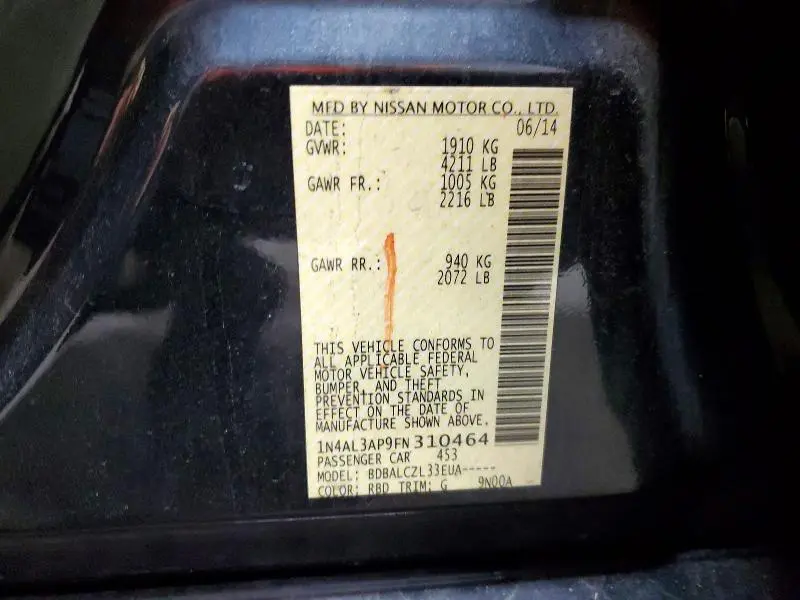 2015 NISSAN ALTIMA 2.5 S  