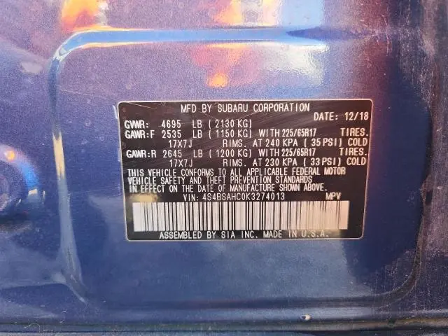 2019 SUBARU OUTBACK 2.5I PREMIUM  