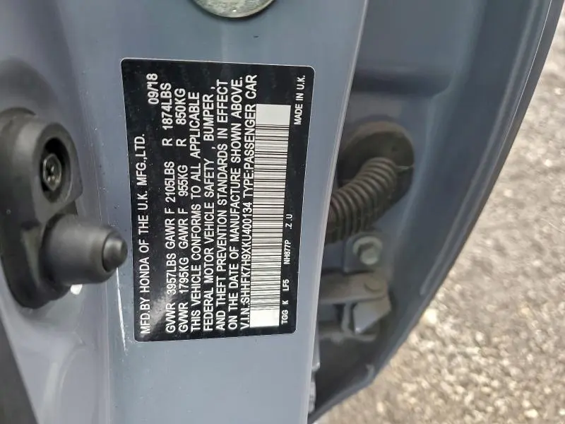 2019 HONDA CIVIC SPORT TOURING  