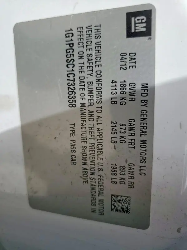 2012 CHEVROLET CRUZE LT  