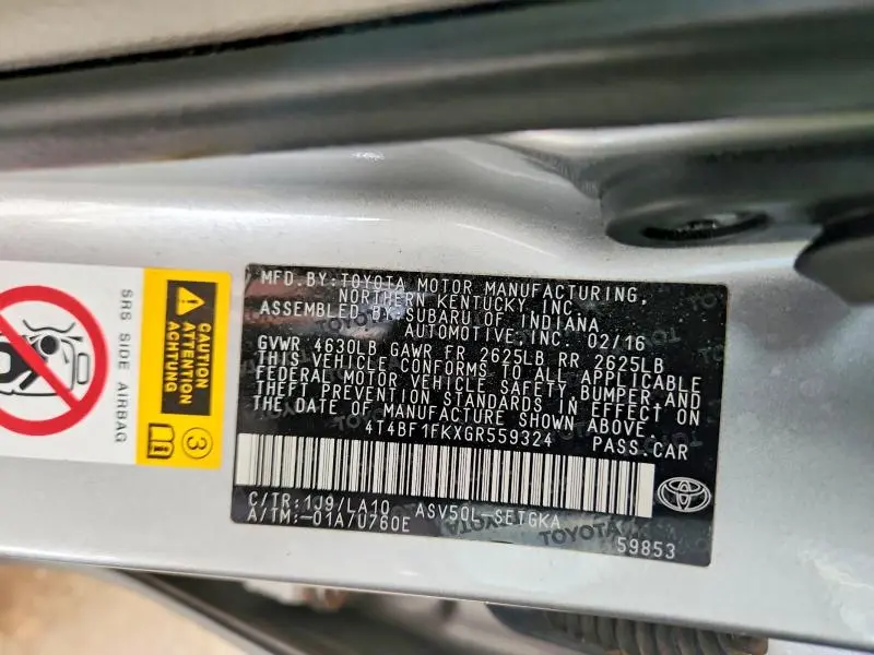 2016 TOYOTA CAMRY XLE  