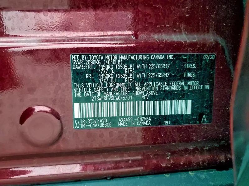 2020 TOYOTA RAV4 XLE  