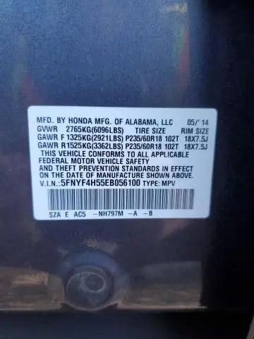 2014 HONDA PILOT EXL  