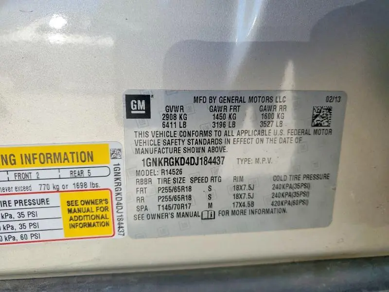 2013 CHEVROLET TRAVERSE LT  